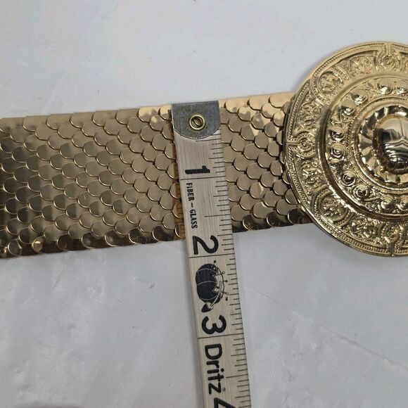 Vintage 80s Gold Tone Metal Scale Stretch Belt Womens Sz XS/S Retro Disco Boho main image 4